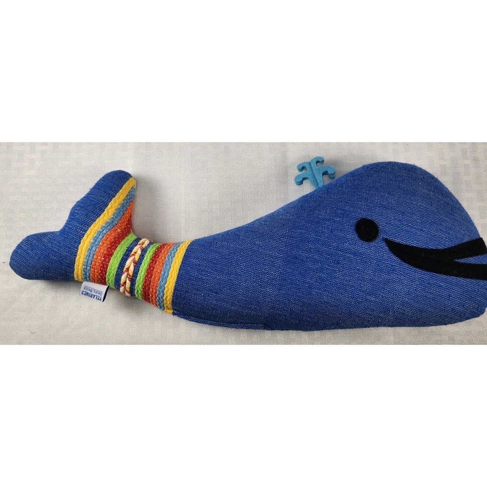 Artisan Folk Art Whale Collectible Oaxaco Mexico 17" Stuffed Plush Blue, Yellow